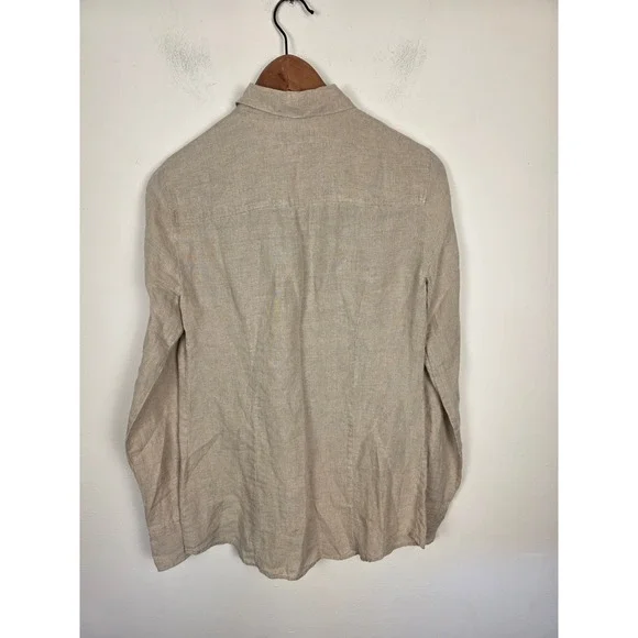 J.Crew Perfect Shirt Womens 2 Beige 100% Linen Long Sleeve Button Down 42841 - Picture 2 of 7